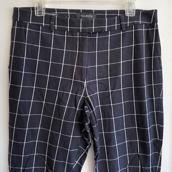 TALBOTS High Waist Straight Leg Black White Windowpane Pants Trousers 12P - Picture 2 of 13